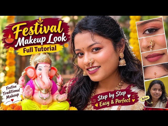 Festival Makeup Look ✨ | Full Step-by-Step Makeup Tutorial | Easy Festive Makeup for Beginners 💄