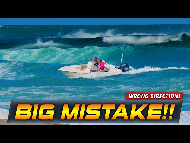 BOAT GETS CAUGHT GOING THE WRONG WAY IN THE KING TIDE !! | HAULOVER INLET | WAVY BOATS