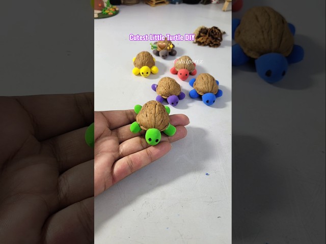 Tiny turtle DIY made from walnut shells & clay 🐢🤎✨#art #shorts #shortsfeed #trending #diy  #clayart
