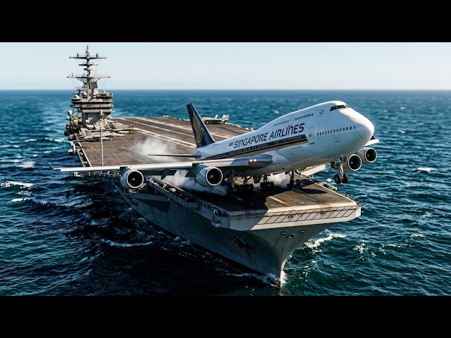 IMPOSSIBLE Takeoff? Singapore Airlines Boeing 747 Launches From an Extremely Short Aircraft Carrier!