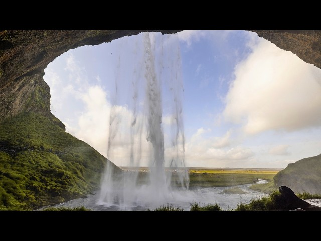 3 Hours of Secret Cave Waterfall Ambience | Seljalandsfoss Iceland Sounds for Sleep (4K) 🗻