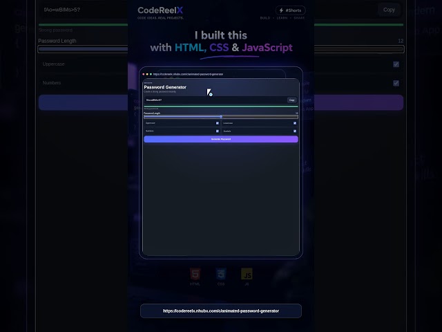 I Built a Password Generator with HTML, CSS & JavaScript 🔐 #shorts