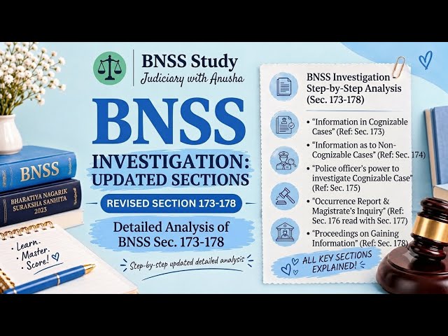BNSS 2023: Investigation (Sections 173–178) | Judiciary Prelims & Mains | Judiciary with Anusha