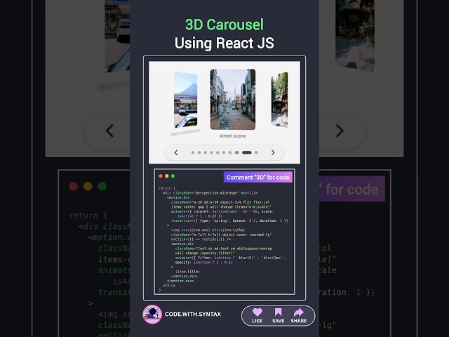 💀 3D Image Carousel 🥶❄️ Using React JS #js #htmlcss #programming #animation #reactjs