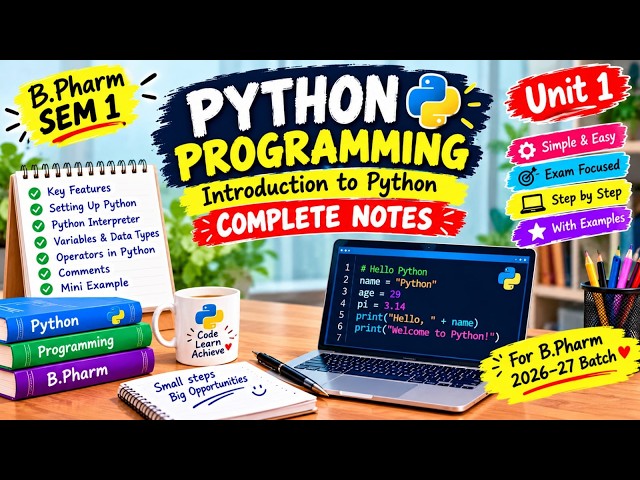 Introduction to Python Programming | Python Basics for Beginners | B.Pharm Sem 1 | Unit 1