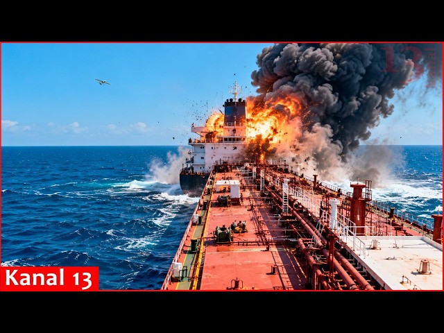 Moment Russian drones strike Turkish cargo ship as vessel sinks off Romania