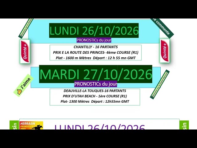 💪✅✅ Quinté  LUNDI 26 ET MARDI 27 OCT 2026 ✅Bases et Sélection Sérieuse / HERRASIN. bon gain