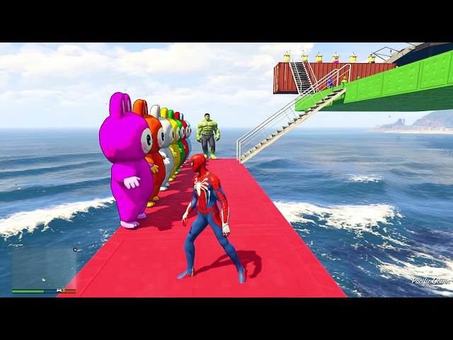 GTA 5 Red Spiderman VS Red/Green Labubu / Colorful Minions ! 💥 Epic Ragdolls & Fails 😂 #04