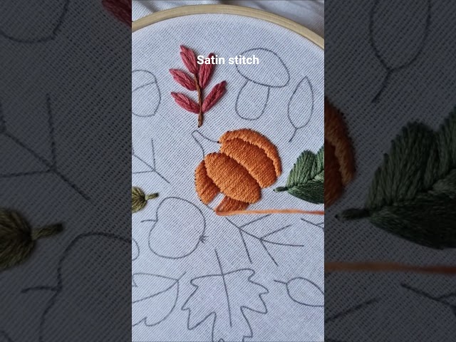 Satin stitch pumpkin embroidery🧡 #embroidery #tutorial #diy #handmade #art #craft #pumpkin #fall