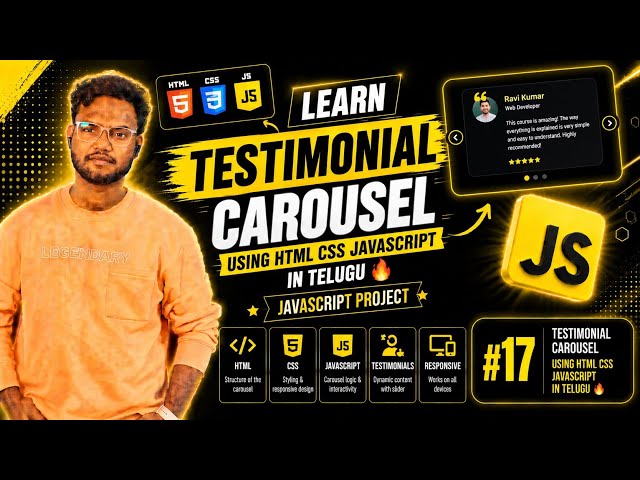 Testimonial Carousel Using HTML CSS JavaScript in Telugu 🔥 | JavaScript Project Video #17