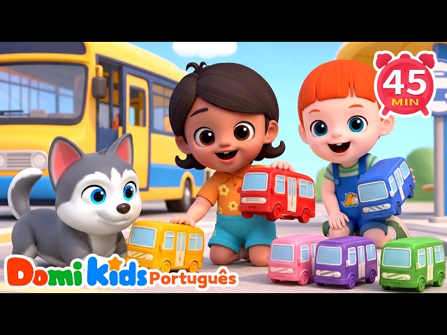 Vrum-Vrum! 🚌 Dez Ônibus Coloridos 🔢 | Aprender Segurança no Trânsito | Domi Kids em Português