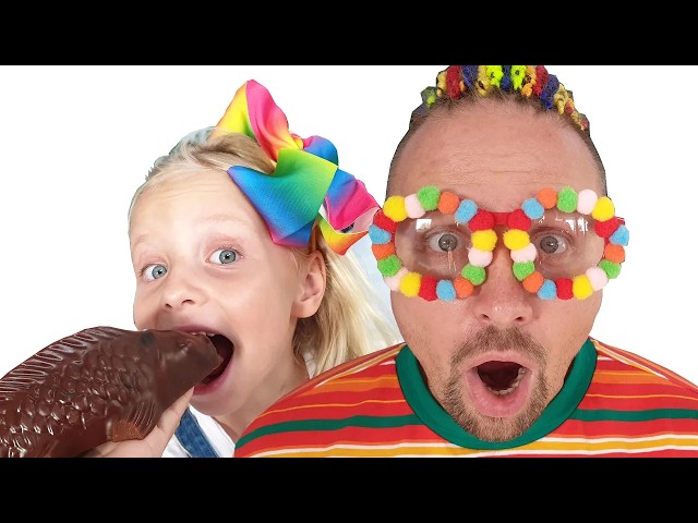 Food challenge: Dad and Alice try toy food and go fishing for chocolate fish. Alice jokes with dad
