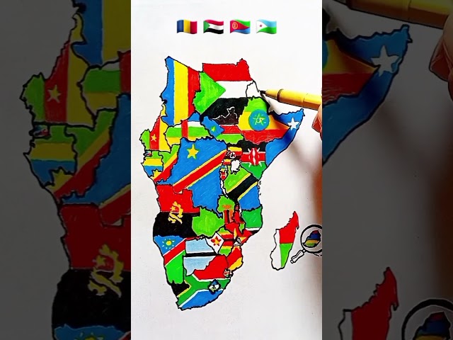 How to Draw Complete Flag Map of Africa #africa  #flag #drawing 