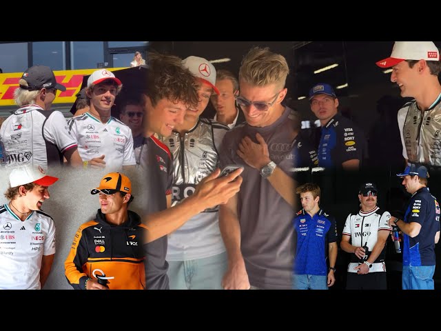 Max Verstappen Kimi Antonelli chilling & yapping with all F1 Drivers before the race in Madrid