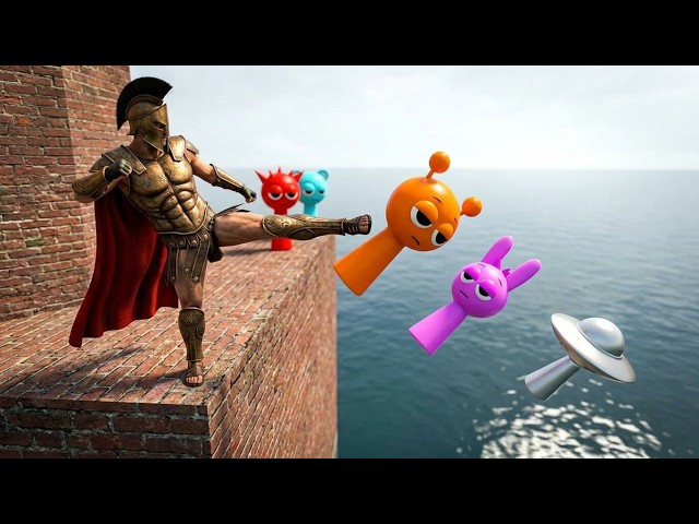 SPARTAN KICKING ALL SPRUNKI CHARACTERS ON THE SEA PLATFORM in Garry's Mod!