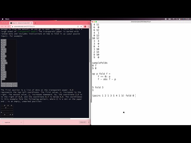 AoC 2021 Day 13 using Ivy [Folding grids]