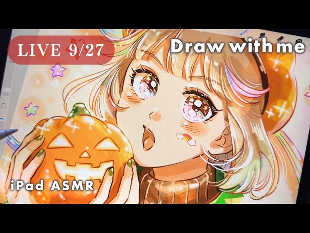 Drawing Anime Girl LIVE 🎃＋🌈＝?  No cut , Real time , iPad ASMR , No Talking 【9/27 Day 117】