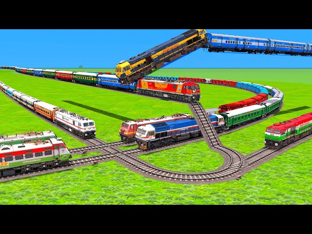 EIGHT TRAINS BUMPY CROSSING WITH CURVE CIRCLE ⭕ CROSSING WITH RAILROADCROSSIN WAP7/ WAP4 / WDG4D