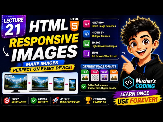 HTML Responsive Images | picture, srcset & sizes Explained | HTML Tutorial | HTML images lecture 21