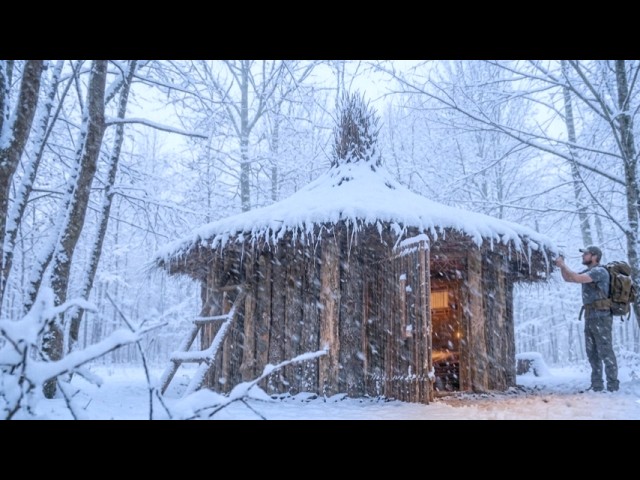 Alone Surviving the SNOWSTORM in an Log House in The Woods | The Most Intense SNOWSTORM Ever.