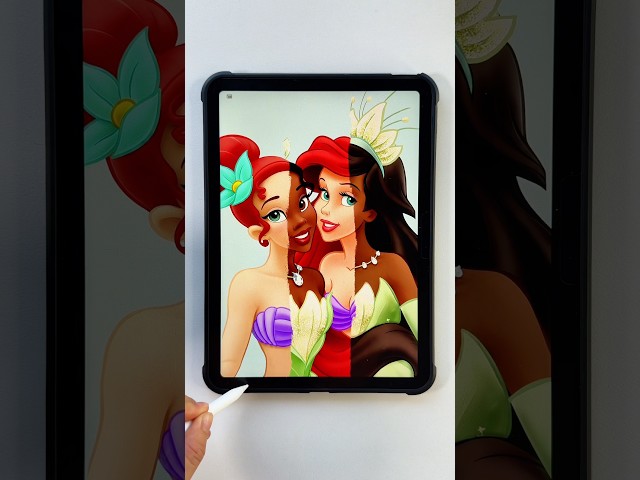 Princess Ariel and Tiana art transformation #glowup #disneyprincess #tiana #ariel #princess