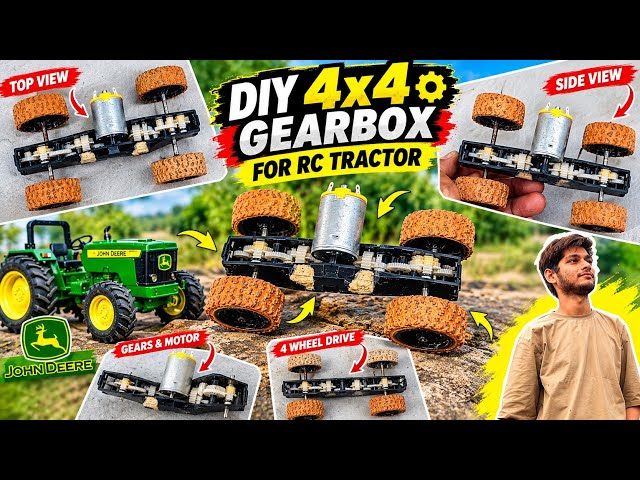 I Made a POWERFUL 4x4 Gearbox for RC Tractor 😱🔥DIY JohnDeere Tractor #viral #trending #tractor 