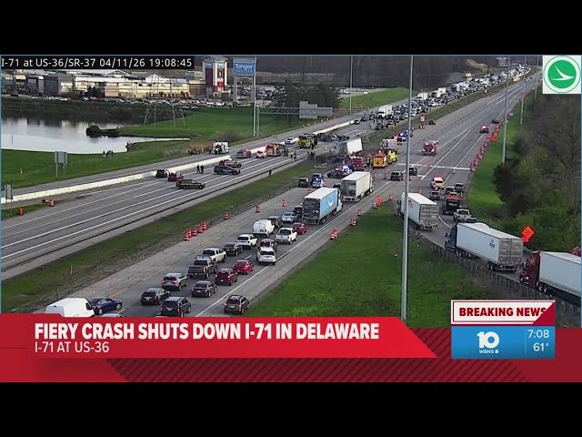 Fiery crash shuts down both directions of I-71 in Delaware County