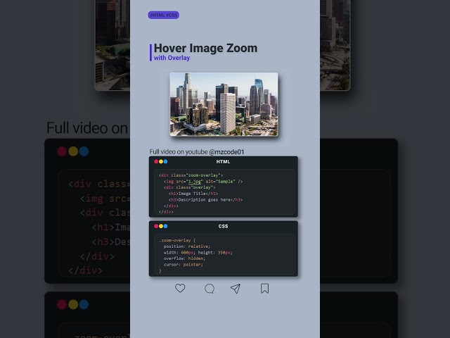 Easy HTML CSS Hover Zoom with Overlay Tutorial #Shorts #coding #html #css