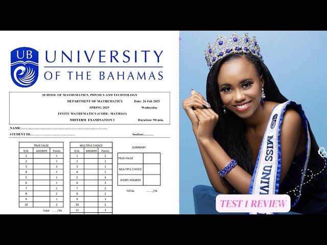Answering a Past Math 163 Test 1 Paper | Miss University of The Bahamas 2026-2027