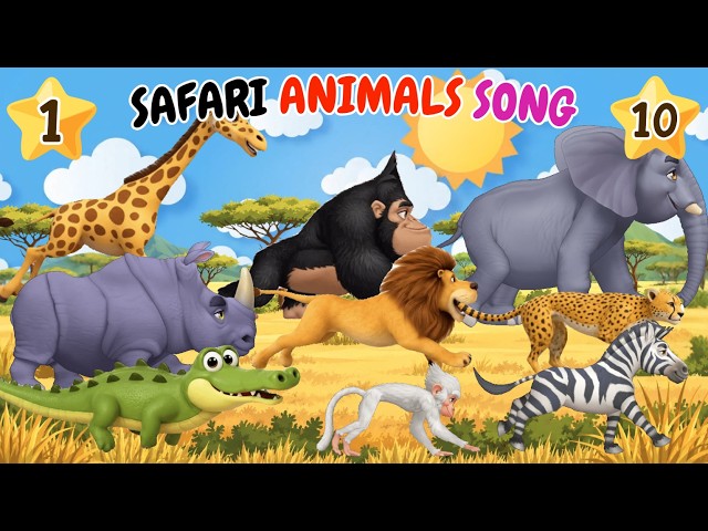 Safari Animals Song🦁🐘 Learn to Count from 1 to 10 with Wild Animals & More Nursery Rhymes for Kids 🎵