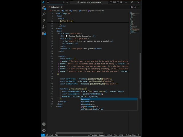 Mini JavaScript Project: Random Quotes Generator in Seconds! #coding #python #programming