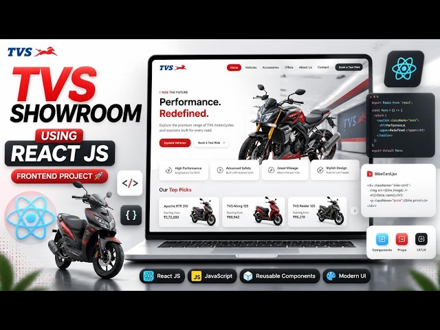 🏍️ TVS SHOWROOM WEBSITE USING REACT JS | FRONTEND PROJECT | React JS Project for Beginners
