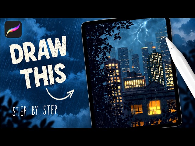 Drawing a Rainy Night Cityscape in Procreate 🌃