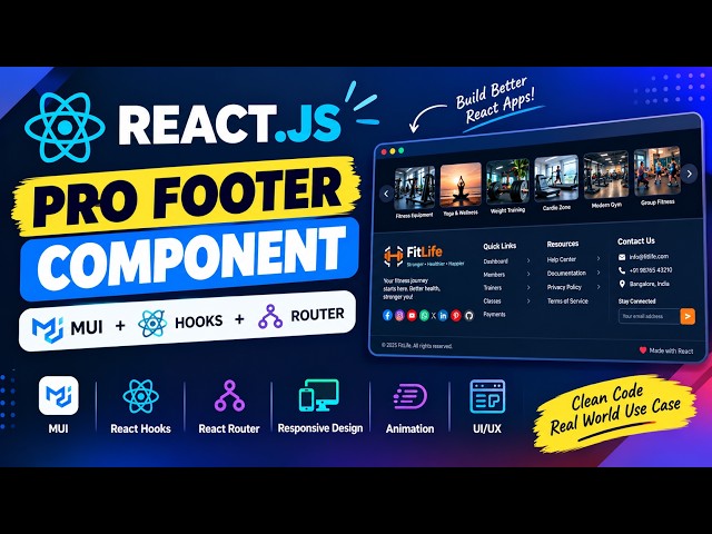 React Footer Component Explained | Material UI, React Hooks, Responsive Design & React Router