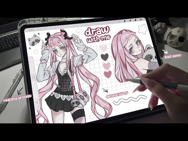 pink character ★ full process on procreate ♡.ᐟ [ draw with me, real time process, ipad asmr ]