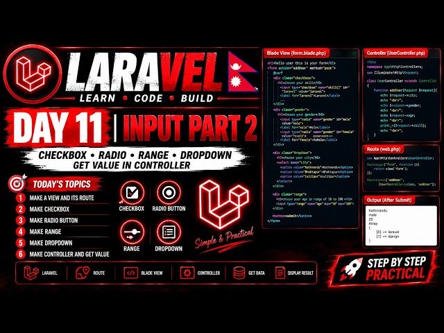 Laravel Day 11 🔥 Form Inputs Part 2 | Checkbox, Radio, Dropdown & Range | Nepali Tutorial 🇳🇵