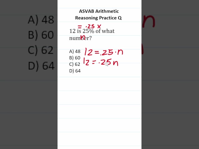 ASVAB/PiCAT Arithmetic Reasoning Practice Test Q: #percentage #acetheasvab with #grammarhero