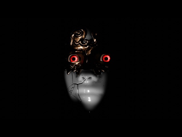 1 Hour Haunting Mask with Glowing Red Eyes Loop 4K No Audio | Dark Ambient VJ Visual Background
