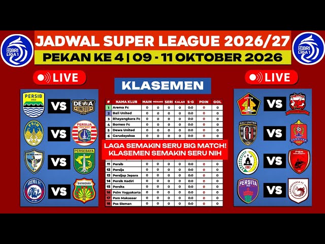 LIVE THIS WEEK! 2026 Liga 1 Match Schedule Week 4 - Persib vs Dewa United - PSIM Yogya vs Persija...