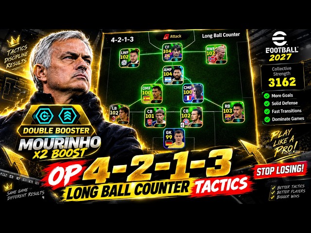 OP 4-2-1-3 🔥 Long Ball Counter Best Formation eFootball 2027🥵 | J. Mourinho Long Ball Counter Tactic