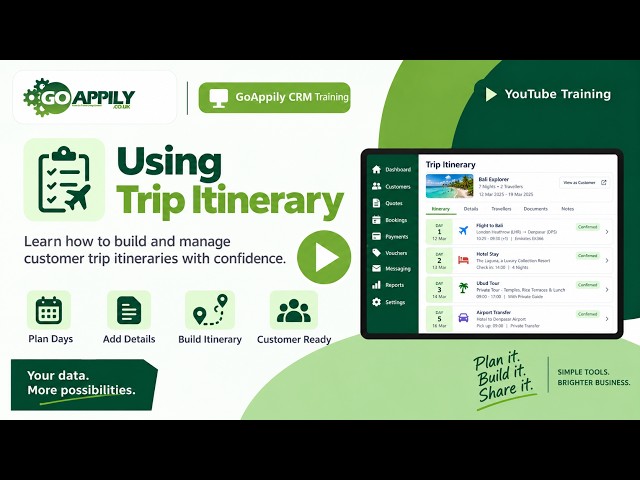 GoAppily CRM Quote Trip Itinerary | Complete Itinerary Builder Training Guide