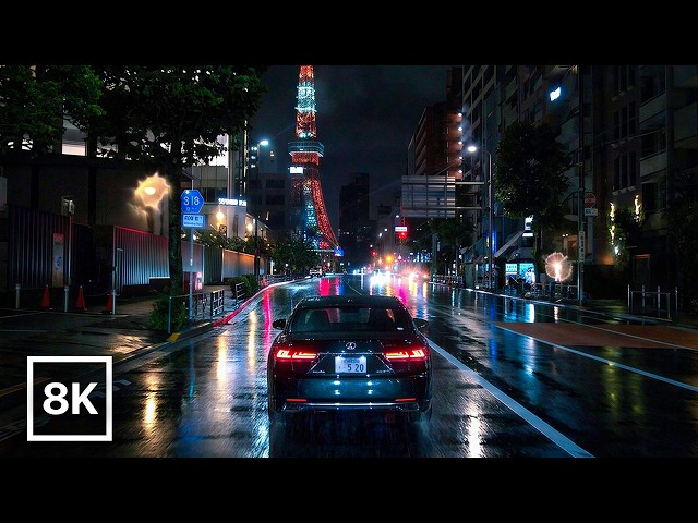 Rainy Tokyo Night Drive 🚗 / 8K 60fps HDR / Relaxing Piano Music