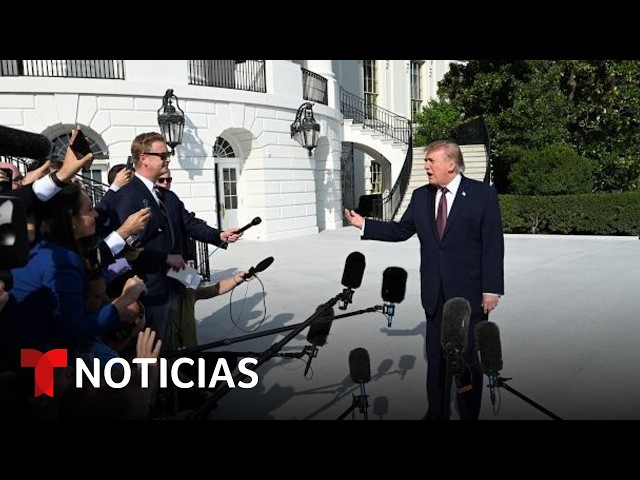 Trump habla con la prensa antes de abordar el helicóptero presidencial