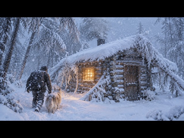Surviving the SNOWSTORM with My Dog in a Log House Shelter | Extreme Winter Survival