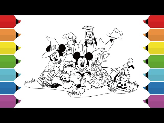 Mickey Mouse Halloween Coloring Pages | Mickey, Minnie, Donald Duck, Goofy & Pluto