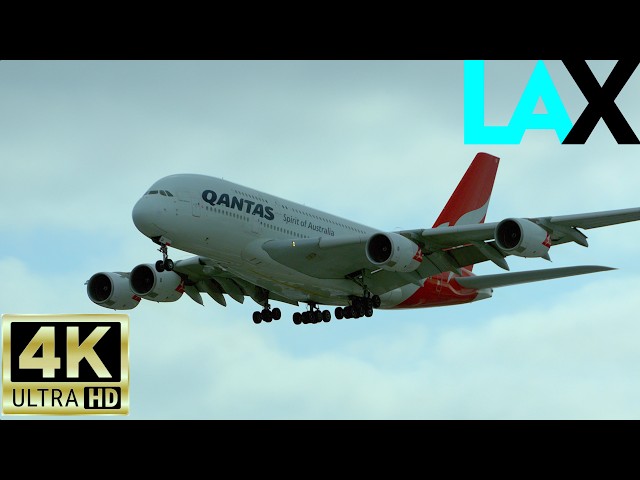 [4K] A380, 747, 777, 787: Epic Heavy Landings in Cloudy LAX Skies!