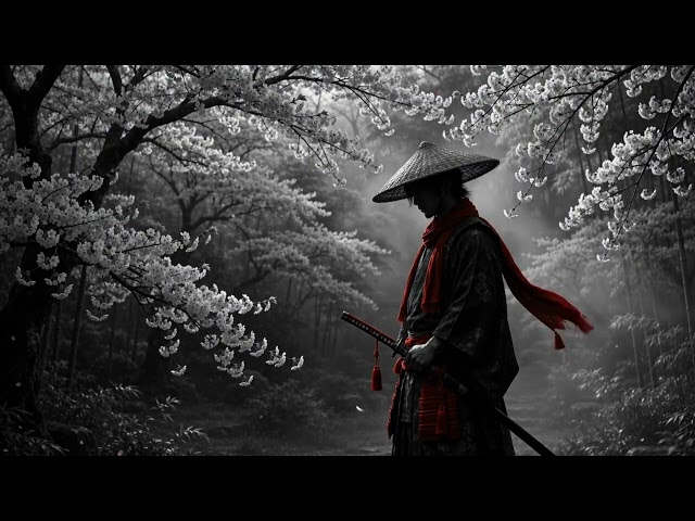 Ronin Under the Sakura 🌸 | Black & White Samurai Live Wallpaper Loop for PC & Laptop