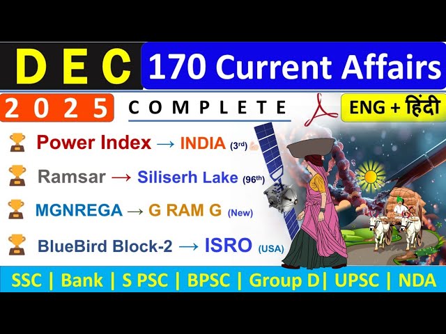 DECEMBER 2025 CURRENT AFFAIRS | TOP 170 DECEMBER CA 2025 | DECEMBER 2025 MONTHLY CURRENT AFFAIRS |