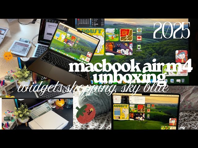 🍎macbook air m4 sky blue unboxing 💻 | unboxing, widgets, tutorial! :)