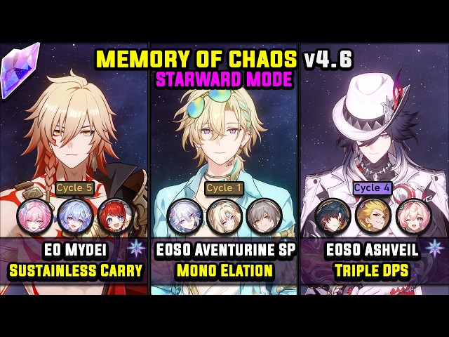 E0 Mydei & E0 Aventurine Waveflair & E0 Ashveil (4 Star) Memory Of Chaos Starward Mode 4.6